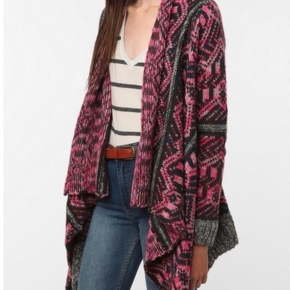 Urban outfitters tribal knit asymmetrical open front cardi sweater - Picture 1 of 16